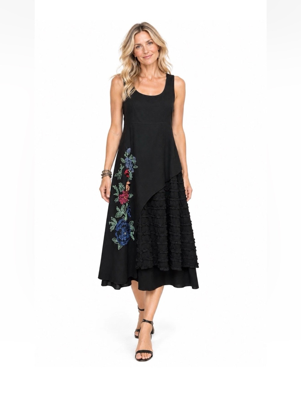 Trelise Cooper Black Cotton Floral Embroidered Midi Dress Size 8 NZ or US 4
